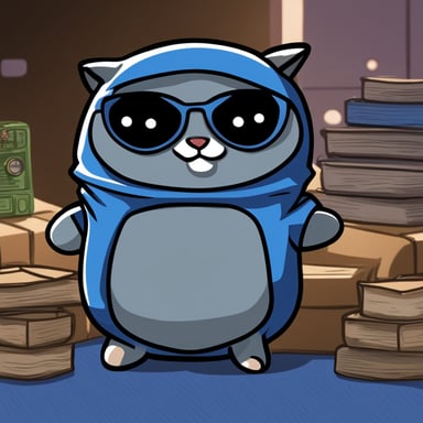 Go Blue Gopher looks like a slightly plump British cat of the color whiskas (gray with black stripes), holding a foil wrapper in his paws, dealing with cybersecurity.