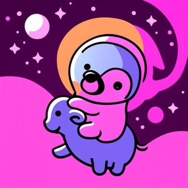 A go blue gopher riding a pink elephant in space