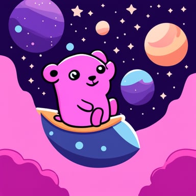 A go blue gopher riding a pink elephant in space