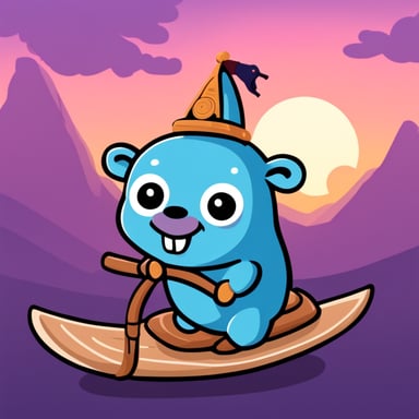 A go blue gopher is riding an elephant.
