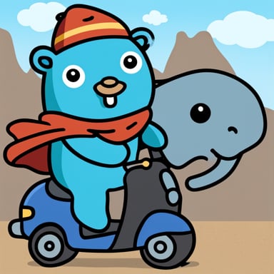 A go blue gopher is riding an elephant.