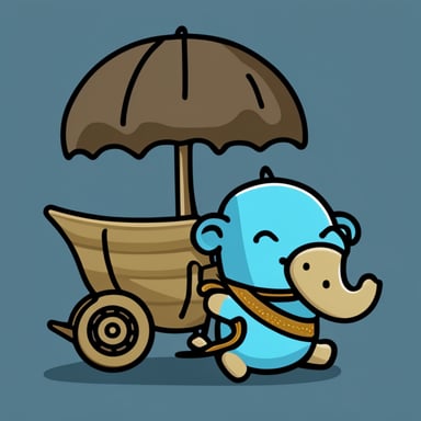 A go blue gopher is riding an elephant.
