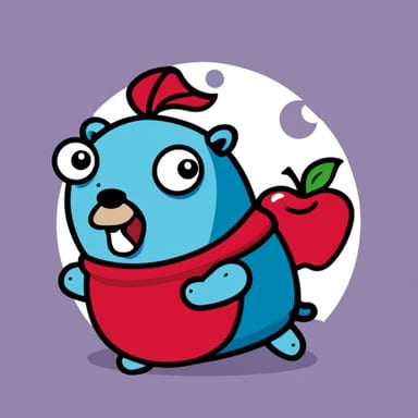 Go Blue Gopher popping out of an apple.