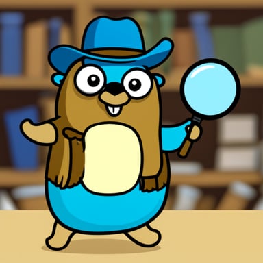 Go Blue Gopher with magnifying glass