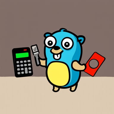 Go Blue Gopher holding metal brick and calculator.
