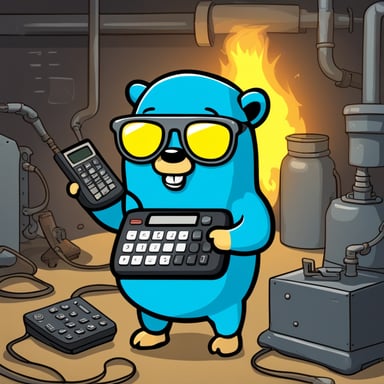 Go Blue Gopher with a phone and calculator at a metal factory.