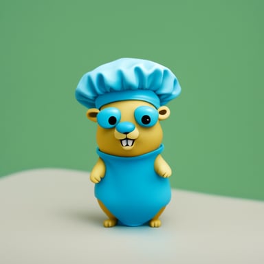 Go Blue Gopher with a shower cap preparing to take a shower.