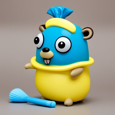 Go Blue Gopher with a shower cap preparing to take a shower.