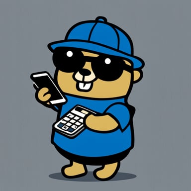 The go blue gopher is a 2D character with a cellphone in one hand and a calculator in the other.