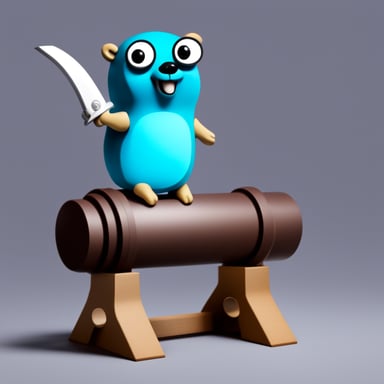 Go blue gopher holding steel beam.
