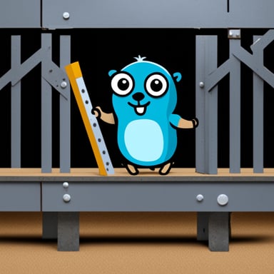 Go blue gopher holding steel beam.