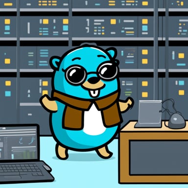 Go Blue Gopher manages servers and many wires, handles money, analyzes statistics, and boosts sales.