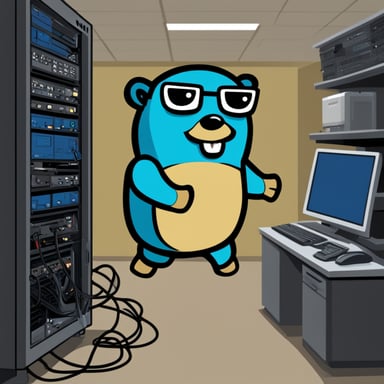 Go Blue Gopher manages servers and many wires, handles money, analyzes statistics, and boosts sales.