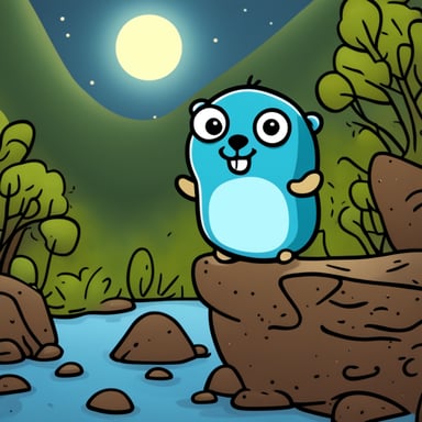 A go blue gopher feeling mischievous, planning a playful prank with a twinkle in its eye.