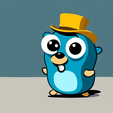 A go blue gopher feeling mischievous, planning a playful prank with a twinkle in its eye.