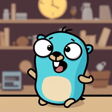 A go blue gopher feeling mischievous, planning a playful prank with a twinkle in its eye.