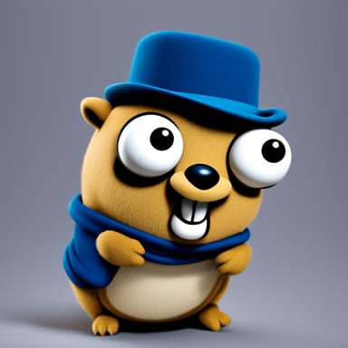 A go blue gopher feeling mischievous, planning a playful prank with a twinkle in its eye.