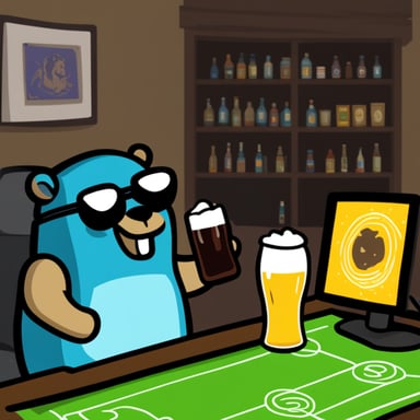 Go Blue Gopher playing Dota 2 and drinking beer.