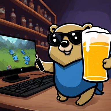 Go Blue Gopher playing Dota 2 and drinking beer.