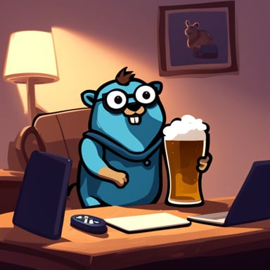 Go Blue Gopher playing Dota 2 and drinking beer.