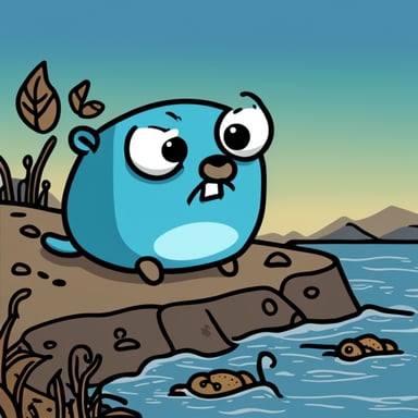 A sad Go Blue Gopher crying while menaced by a crab.