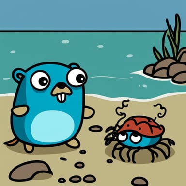 A sad Go Blue Gopher crying while menaced by a crab.