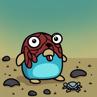 A sad Go Blue Gopher crying while menaced by a crab.