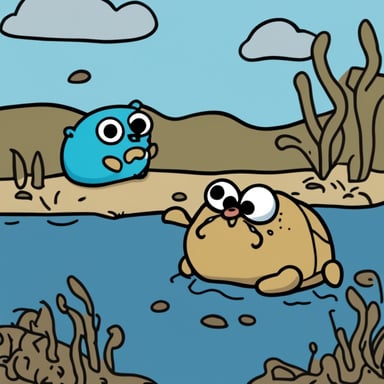 A sad Go Blue Gopher crying while menaced by a crab.