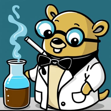 A go blue gopher in a lab coat, looking at a smoking beaker with an expression of surprise.