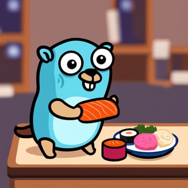 Go Blue Gopher eating sushi