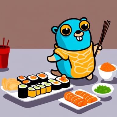 Go Blue Gopher eating sushi