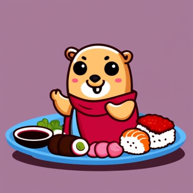 Go Blue Gopher eating sushi