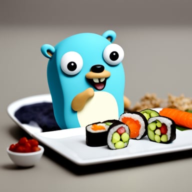 Go Blue Gopher eating sushi