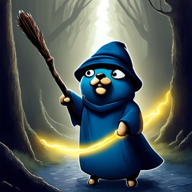 Go Blue Gopher with wand reenacting you shall not pass from Lord of the Rings.