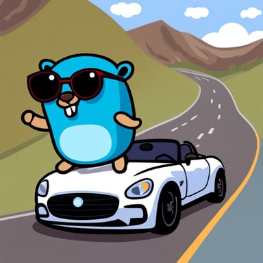 Cool Go Blue Gopher in a sport car.