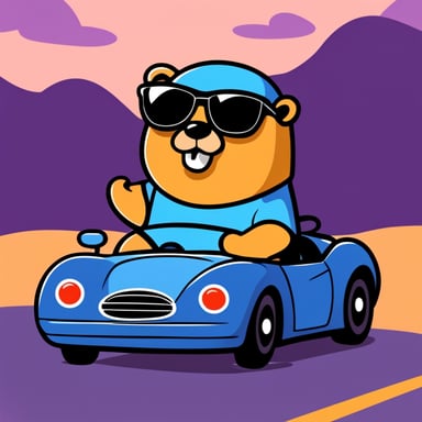 Cool Go Blue Gopher in a sport car.