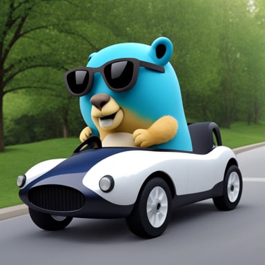 Cool Go Blue Gopher in a sport car.