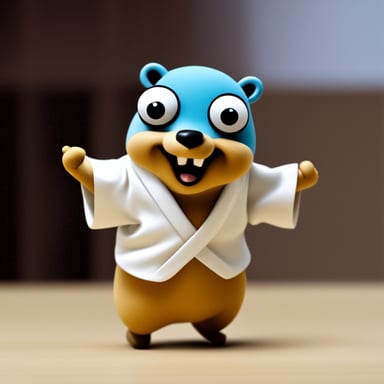 Happy Go Blue Gopher practicing aikido.