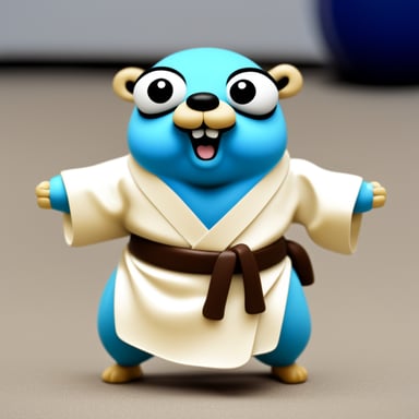 Happy Go Blue Gopher practicing aikido.