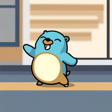 Happy Go Blue Gopher practicing aikido.