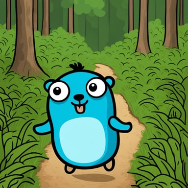 Happy Go Blue Gopher in forest.