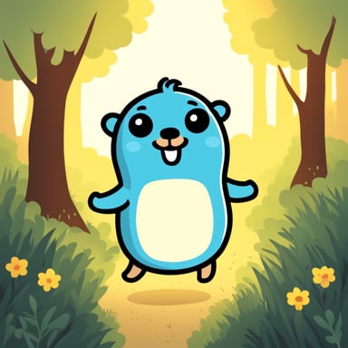 Happy Go Blue Gopher in forest.