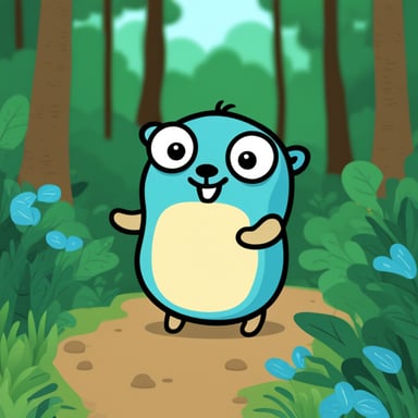Happy Go Blue Gopher in forest.
