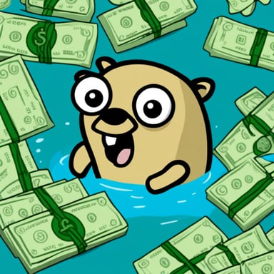 Go Blue Gopher swimming in money