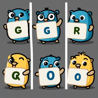 A Go Blue Gopher with letter O, a Go Blue Gopher with letter R, a Go Blue Gopher with letter T.