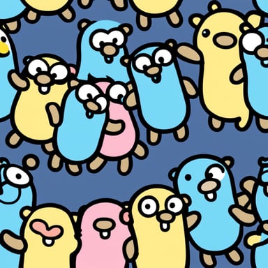 A Blue Go Blue Gopher with an O, A Pink Go Blue Gopher with an R, A Yellow Go Blue Gopher with a T.