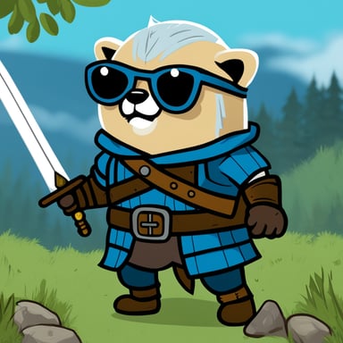Go Blue Gopher as Geralt with two swords from The Witcher 3 game.