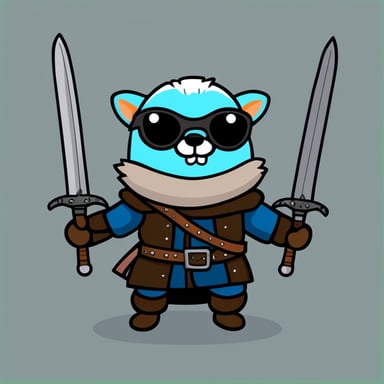 Go Blue Gopher as Geralt with two swords from The Witcher 3 game.
