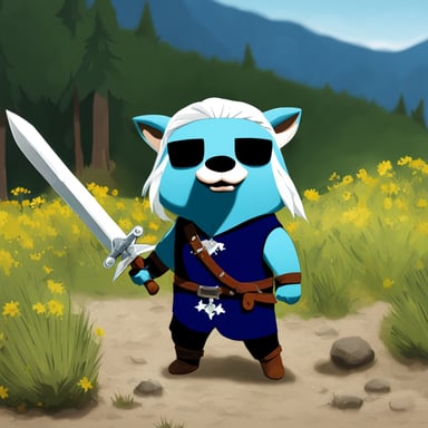 Go Blue Gopher as Geralt, wielding two swords from The Witcher 3 game.