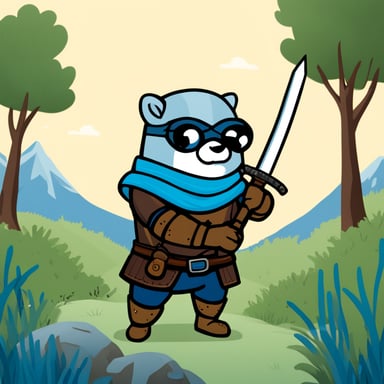 Go Blue Gopher as Geralt, wielding two swords from The Witcher 3 game.